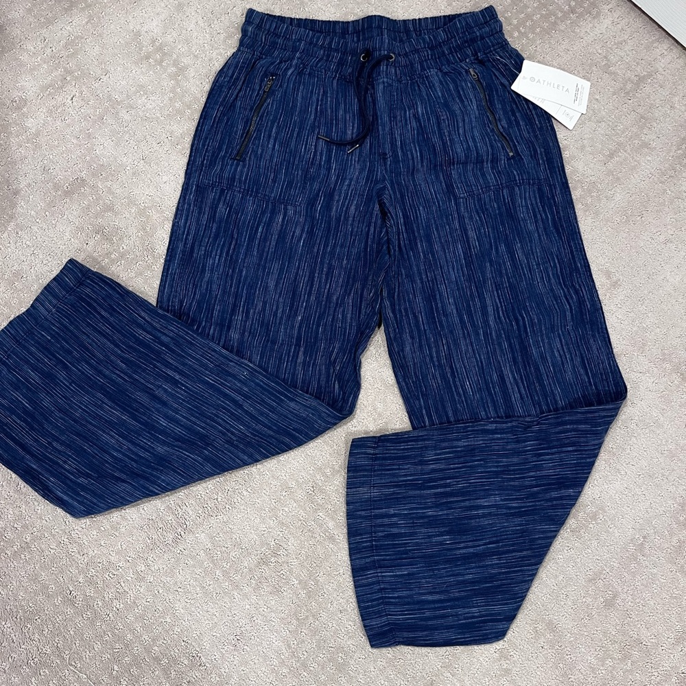 NWT Athleta Textured Blue Linen Pants